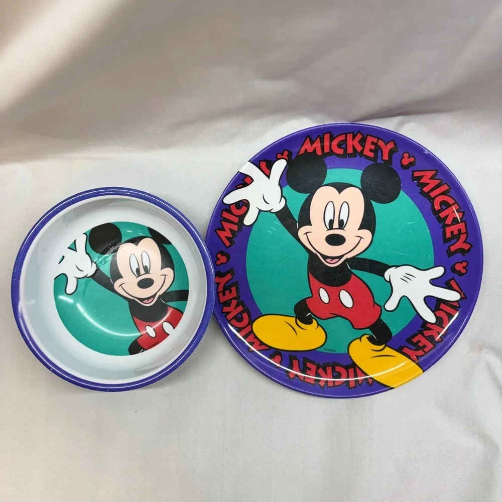 Zak Designs Plate and Bowl Set Kids OS Purple Good Vintage Mickey Mouse 90s